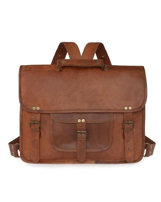 VIDA VIDA Brown Vida Vintage Leather Backpack+satchel for men