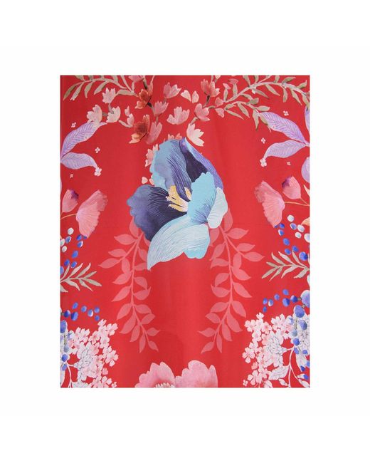 Meng Red Watercolour Flowers Silk Georgette Kaftan