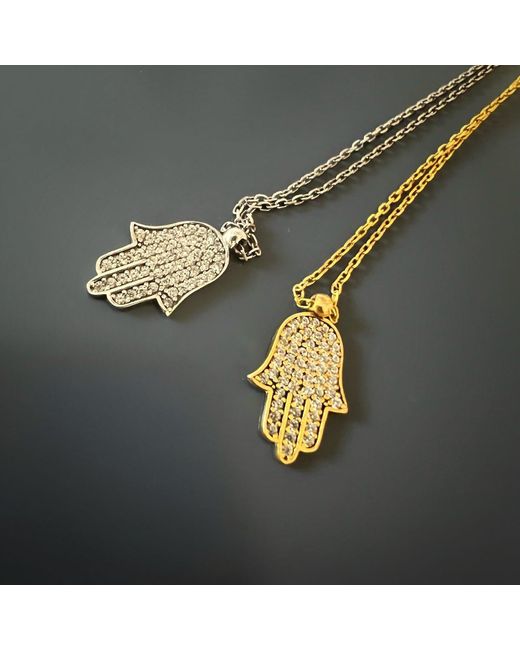 Ebru Jewelry Metallic Dainty Diamond Hamsa Pendant Chain Necklace