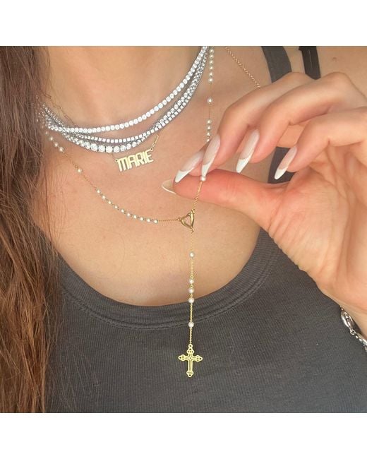 Leni James Metallic The Paloma Pearl Rosary Necklace