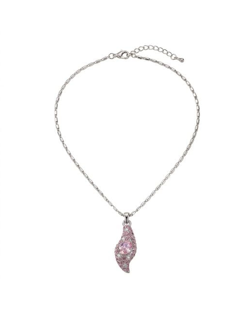Modenaire Metallic Fuchsia Crystal Floral Pendant Necklace