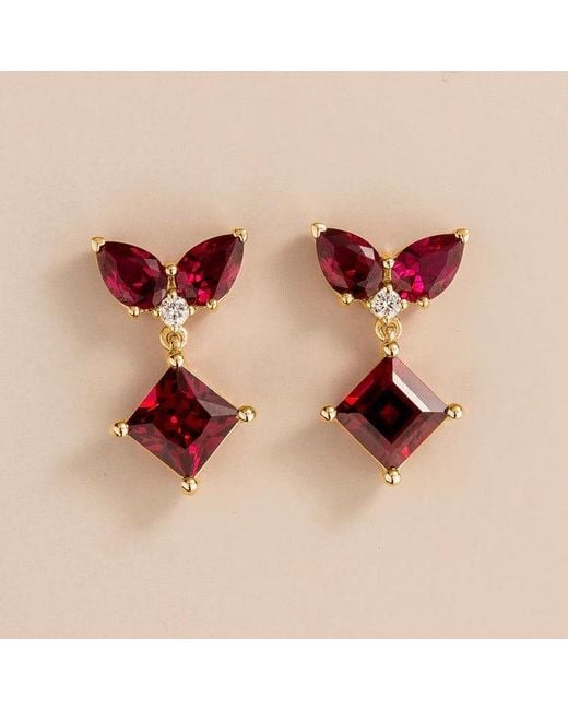 Juvetti Red Amore Ruby & Diamond Butterfly Drop Earrings