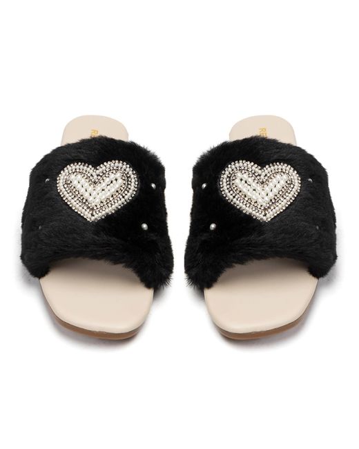 Rettrose Black Lilah Luxury Plush Diamanté Embellished Handmade Sliders
