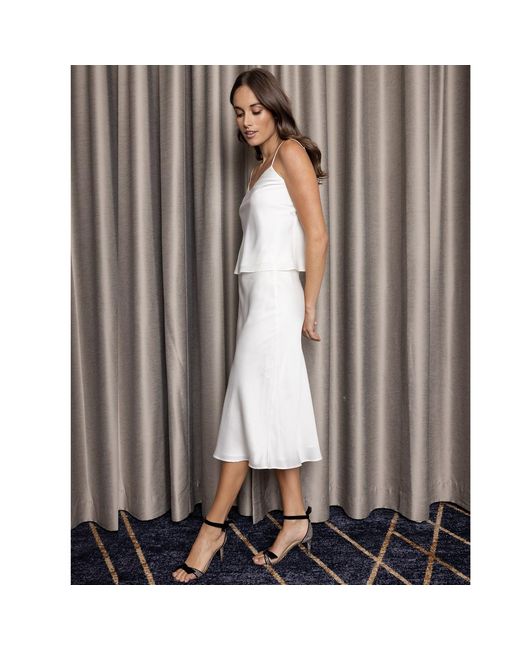 Riviera Soirée Gray Cheryl Satin Midi Skirt