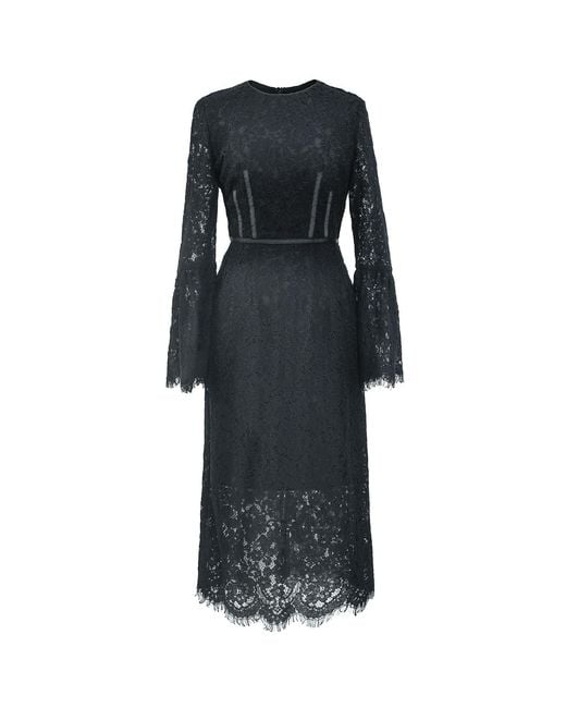Smart and Joy Black Bustier Lines And Tulip Sleeves Lace Dress