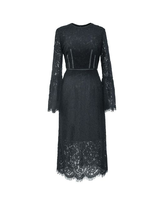 Smart and Joy Black Bustier Lines And Tulip Sleeves Lace Dress