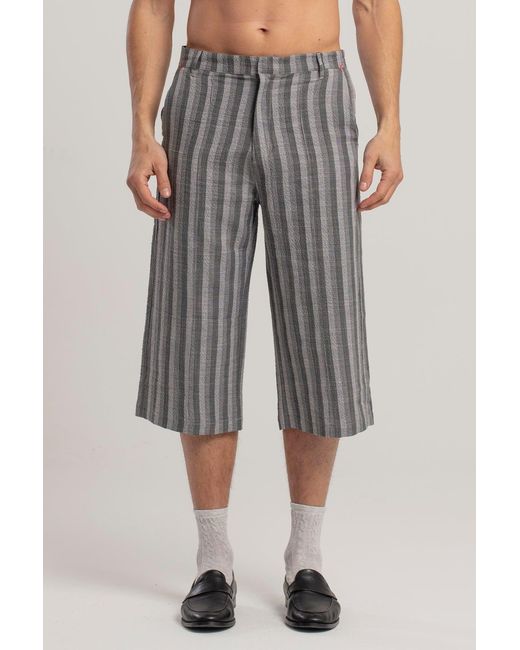Pcfg Gray Linen & Cotton Blend Checked Woven Short for men