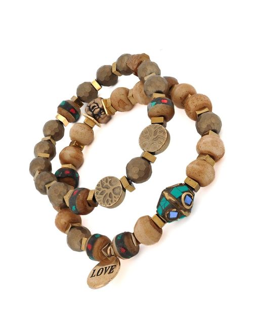 Ebru Jewelry Metallic Boho Soul Nepal Meditation & Buddha Bead Bracelet Set