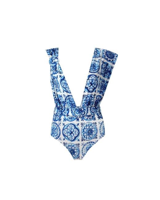 Nur Karaata Blue Iconic Susi Bleu Blanc Swimsuit