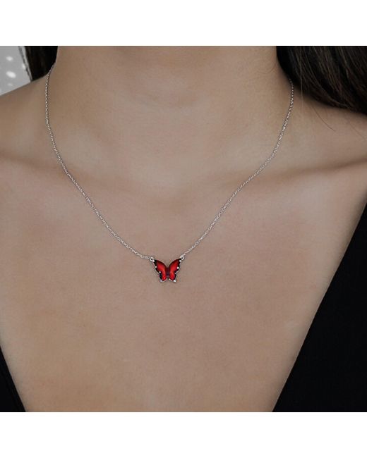 Ebru Jewelry Red Joy Enamel Butterfly Necklace