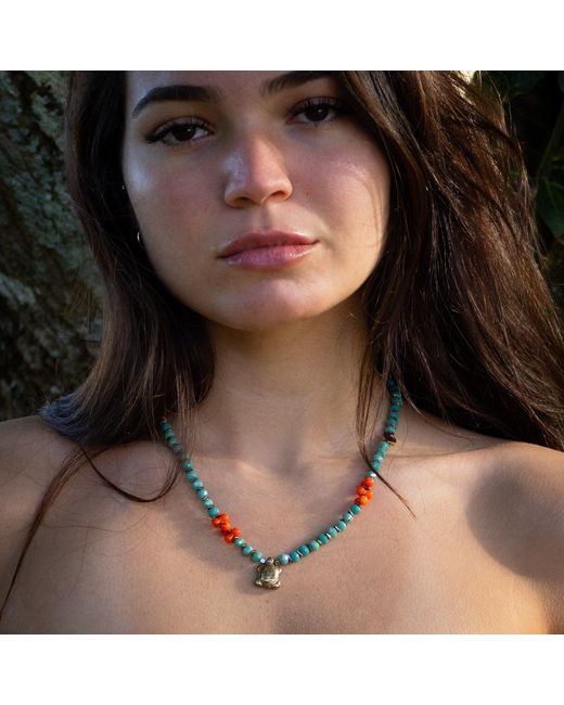 Ebru Jewelry Blue Turtle Blessing Crystal & Coral Beaded Necklace