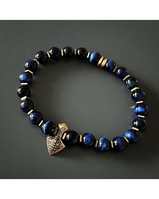 Ebru Jewelry Blue Tiger's Eye Stone Arrow Charm Beaded Bracelet for men