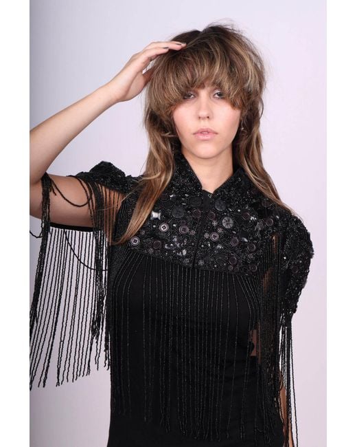 Any Old Iron Black Beaded Button Shrug