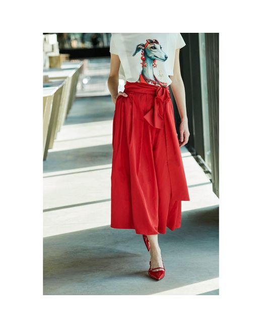 The Extreme Collection Red Midi Skirt Taffeta With Waist Tie