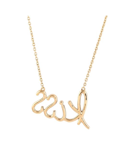 Artisan White Solid 14k Yellow Gold Pave Diamond Kiss Necklace Jewelry