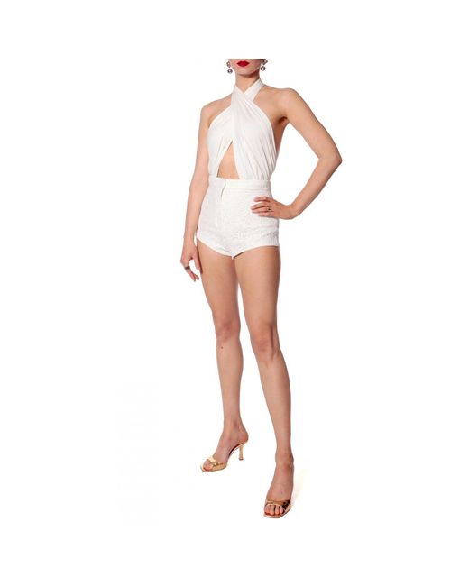 AGGI by HALEWSKI White Cori Off Floral Pattern Lace Micro Shorts