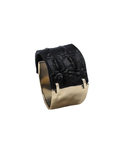 Saachi Black Wild Ways Metal Leather Hook Bracelet