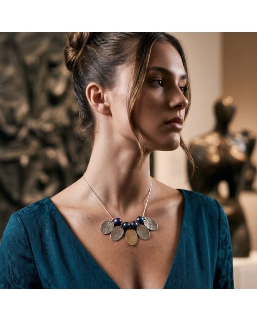 Babaloo Multicolor Petal Fan Necklace With Hand-Rolled Iridescent Beads