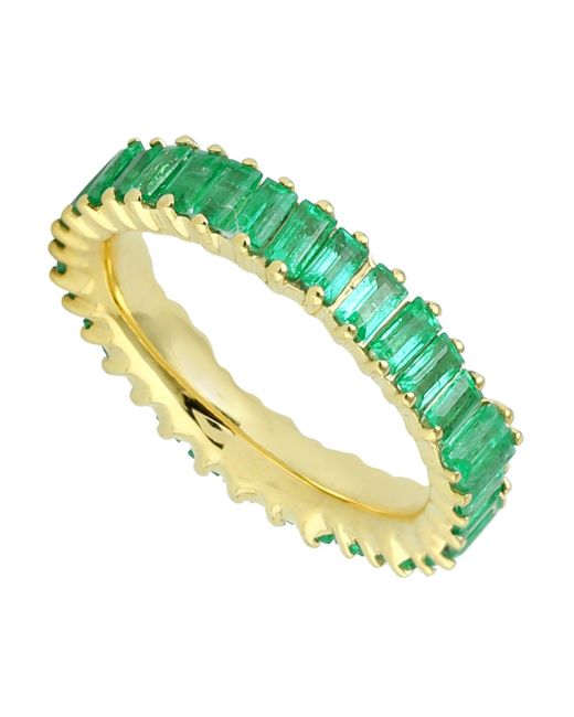 Artisan Green 18k Yellow Gold In Baguette Emerald Gemstone Elegant Band Ring