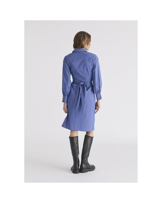 Paisie Blue Striped Shirt Dress With Waist Tie