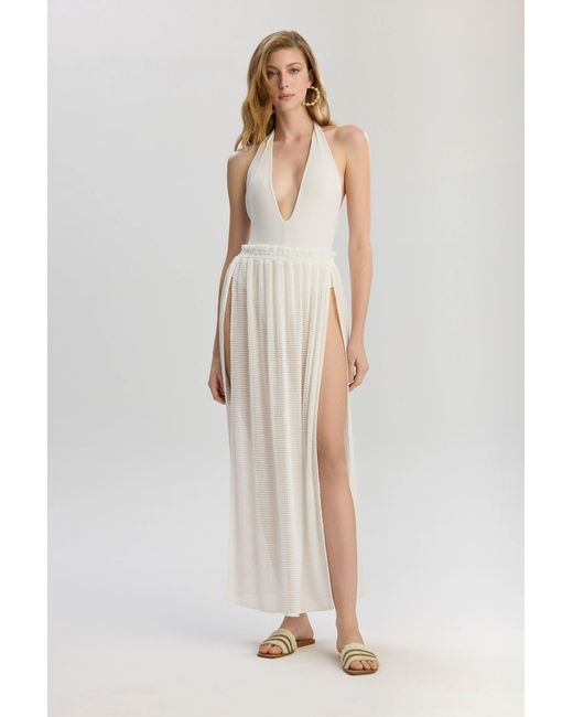 Lilamie White Carmen Side Tie Pareo Beach Skirt