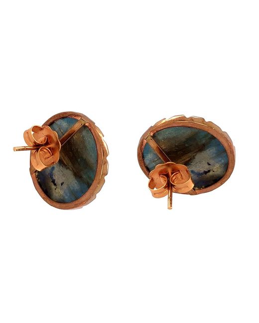 Artisan Brown 18k Rose Gold With Labradorite Gemstone Mini Stud Earrings