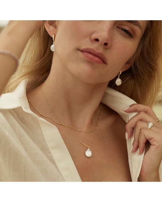 Spero London Metallic Baroque Flat Pearl Pendant & Italian Beaded Sterling Stacking Necklace Set