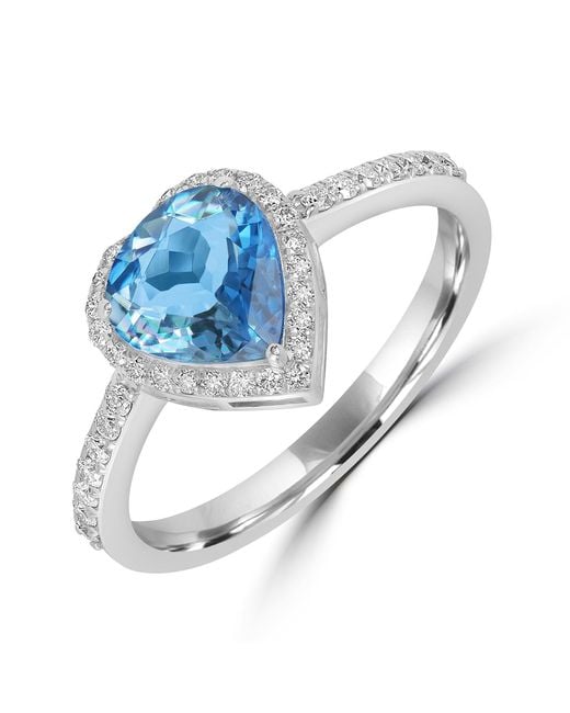 Artisan Blue Heart-Shaped Aquamarine Diamond Halo Ring