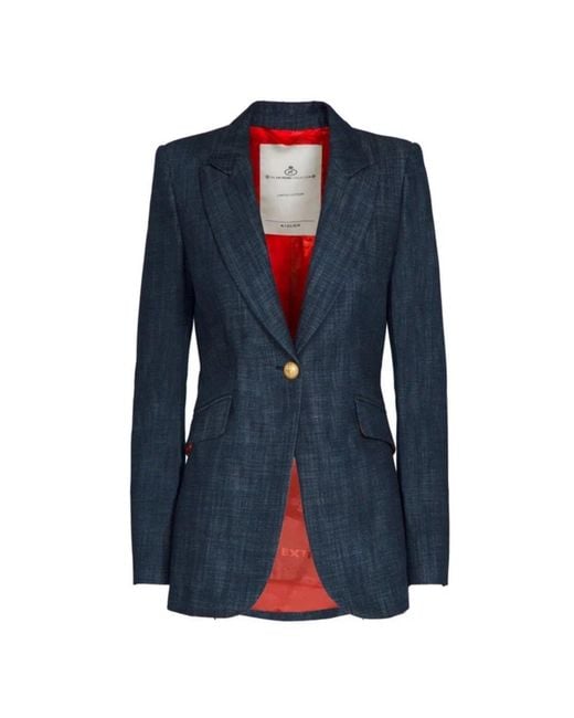 The Extreme Collection Blue Denim Fitted Blazer With Buttons Milán