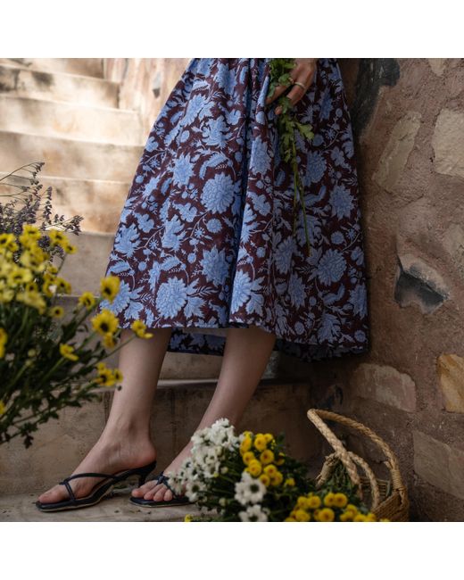 Echo of Pink Blue Elodie Hand Block Print Cotton Drop Waist Dress