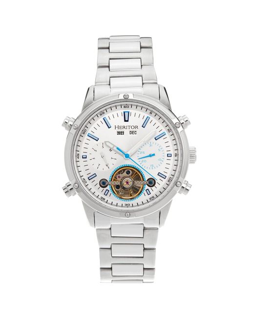 Heritor Metallic Wilhelm Semi-Skeleton Bracelet Watch With Day And Date for men
