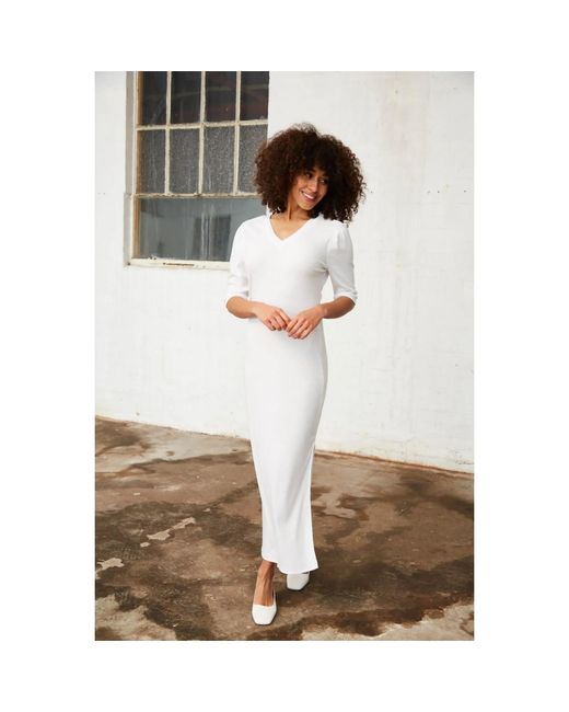 NUMBAT White Fay Ribbed Midi Dress With Side Slit