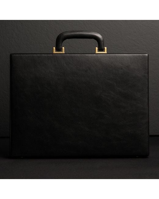 Time Resistance Black Leather Attaché Case Briefcase for men