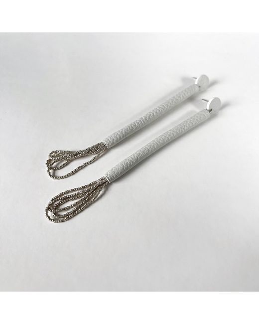 WAIWAI White Dewfall Leather Drop Earrings With Glass Beads