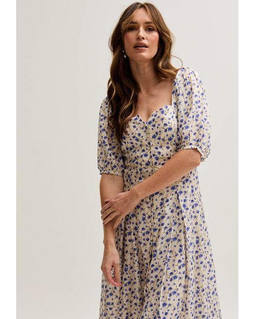 Lily and Lionel Natural Neutrals April Button Front Floral Print Midi Dress