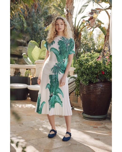 Wild Cosmos Green Lillian West Palm Honeycomb Texture Top
