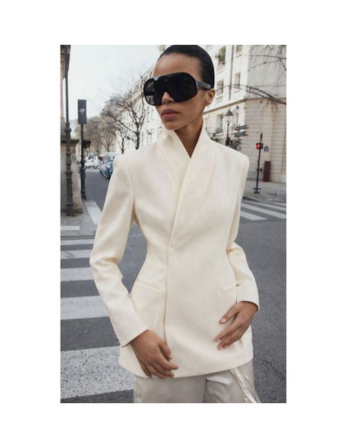 Curated Row Natural Tess Structured Woven Blazer Dress Cream