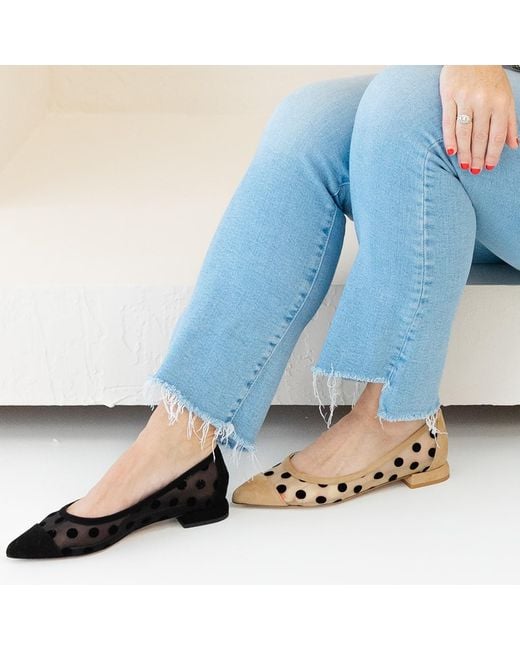 Beautiisoles by Robyn Shreiber Made in Italy Black Blake Polka Dots Mesh Work Valentine Evening Comfortable Sexy Flat Ballerina