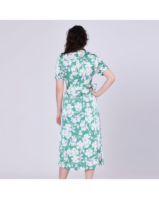 Smart and Joy Green Macro Flower Print Midi Shirt-dress