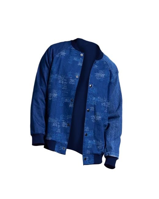 Story Wear Blue Patchwork Baseball Jacket for men