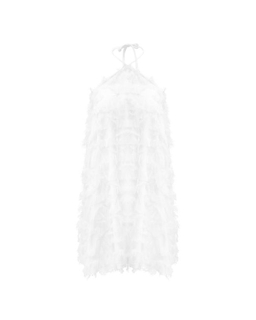 OW Collection White Frankie Fringe Mini Dress