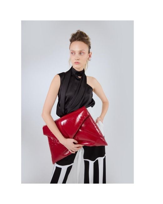 Julia Allert Red Glossy Patent Envelope Clutch Bag
