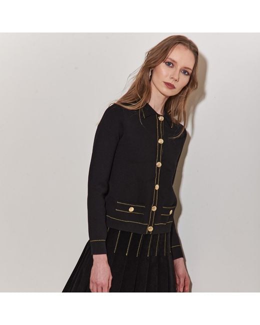 Roch Perel Blue Stitching Trim Collared Cardigan