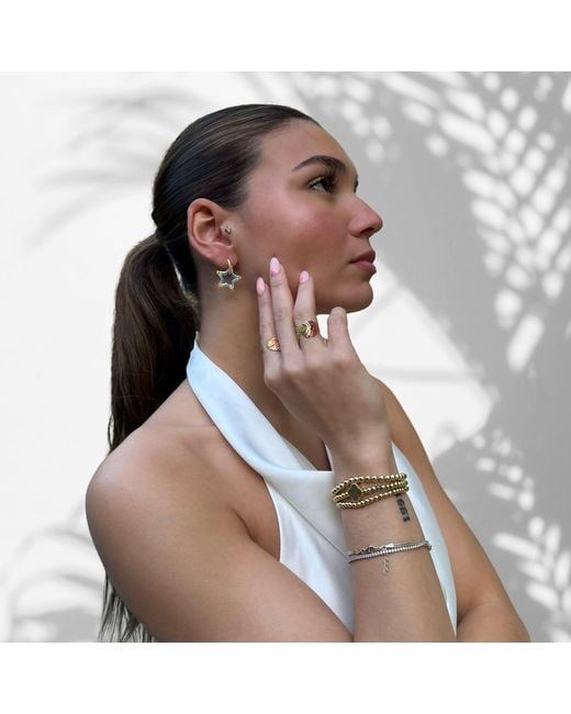 Ebru Jewelry Metallic Pastel Colors Star Diamond Hoop Earrings