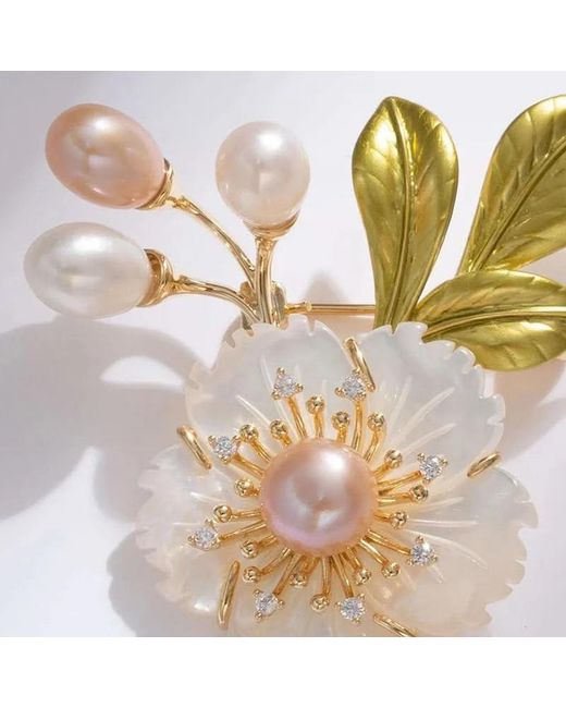 Angel Barocco Metallic Freshwater Pearl Floral Brooch