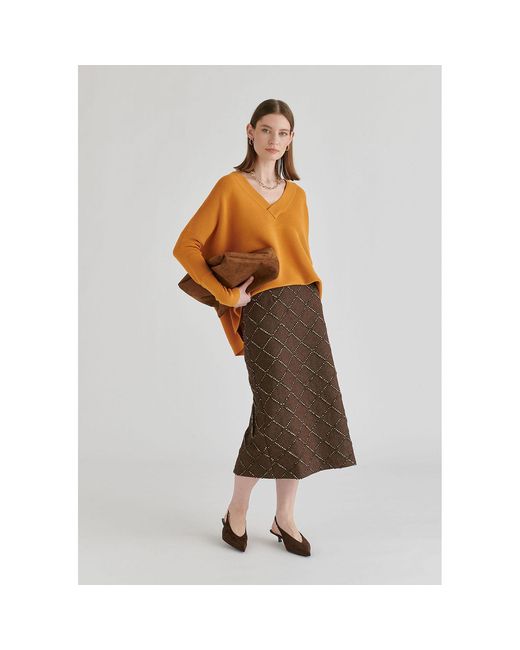 Paisie Orange V-Neck Ribbed Jumper
