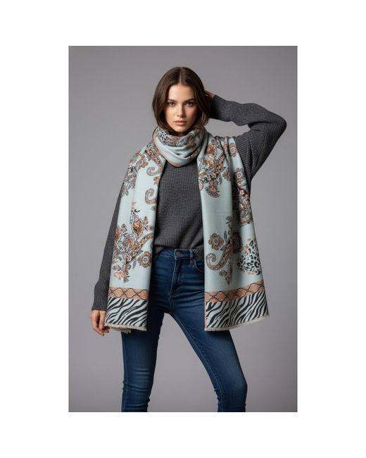 Saachi Blue Animal Paisley Reversible Scarf