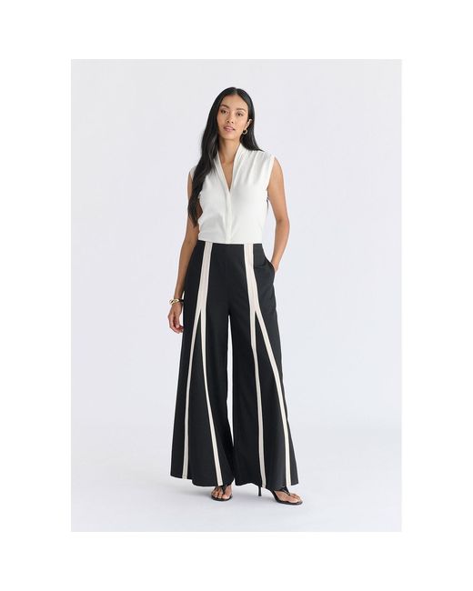 Paisie Black Contrast Detail Wide Leg Trousers