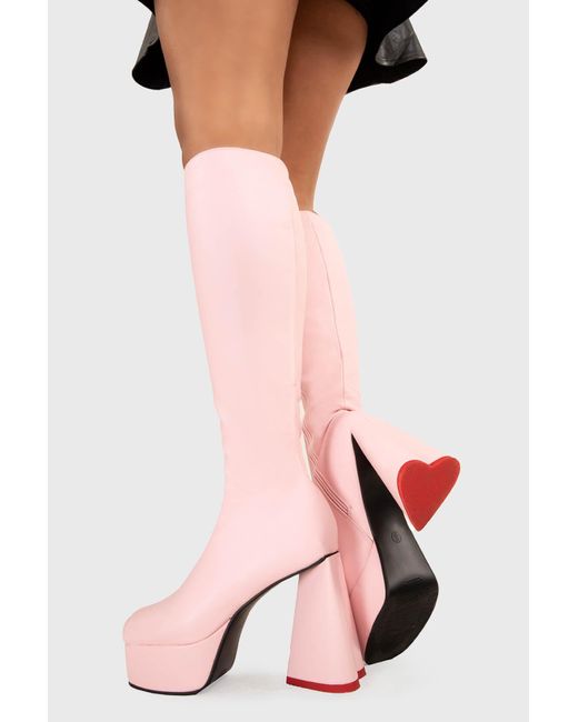 Lamoda Sweet Talker Platform Knee High Boots In Pink