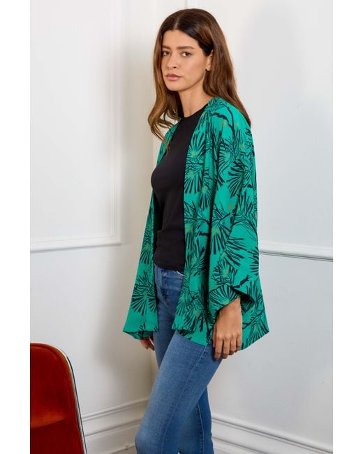 Artemis Muse Green Japanese Pine Needle Print Short Light Weight Kimono